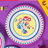 Set of 6 Melamine Dinner Plates - Hand of Flower - Mamma Mia - Baci Milano